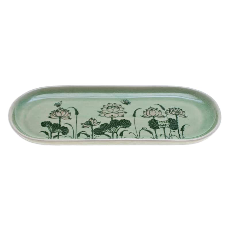 Novica Handmade Celadon Ceramic Tray
