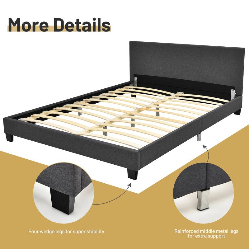 Costway Full Upholstered Platform Bed Frame with Linen/PU Headboard