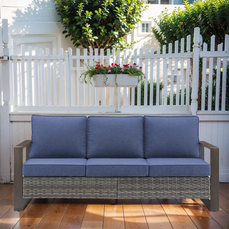 Gymojoy Patio Sofa Wicker High Back Sofa - Grey - Blue