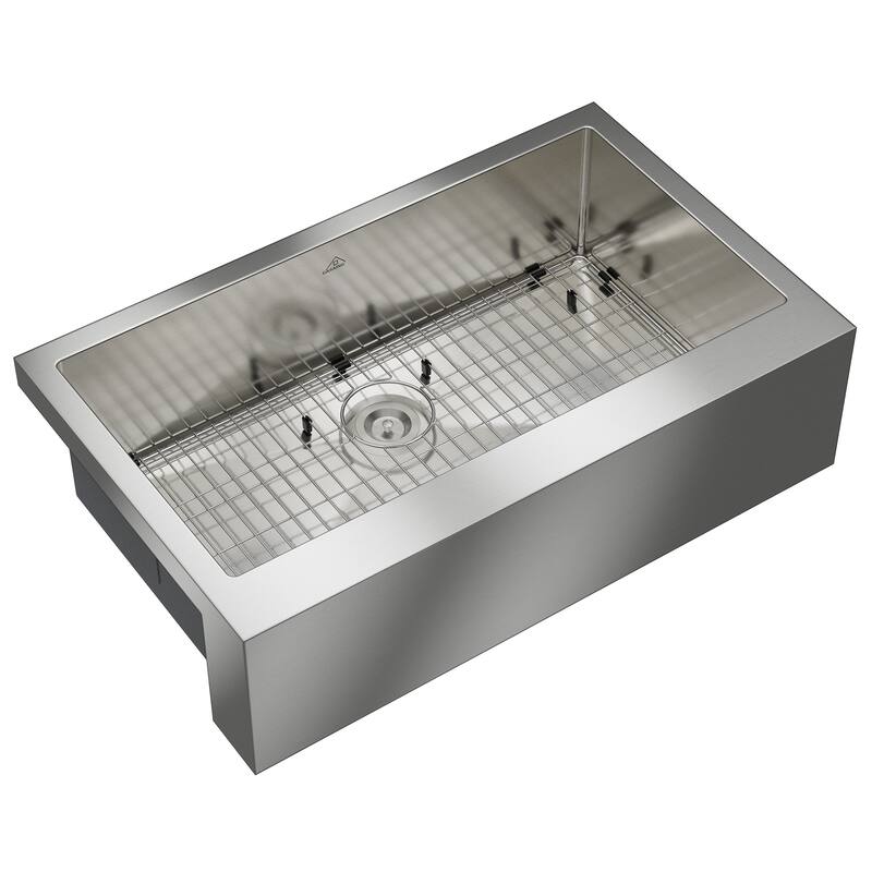 Handmade Stainless Steel 18-Gauge Single Bowl Farmhouse Apron Kitchen Sink with Bottom Grid and Basket Strainer