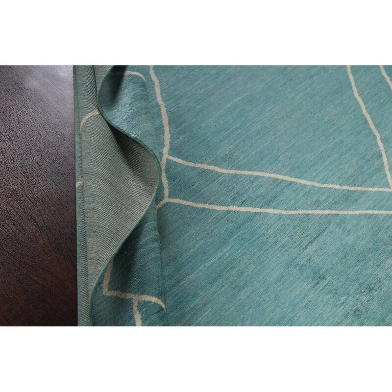 Turquoise Moroccan Vegetable Dye Oriental Wool Area Rug Hand-knotted - 6'4" x 9'8"