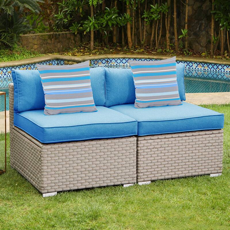 COSIEST 2 - Piece Sectional Add-on Armless Cushioned Patio Chairs - Blue