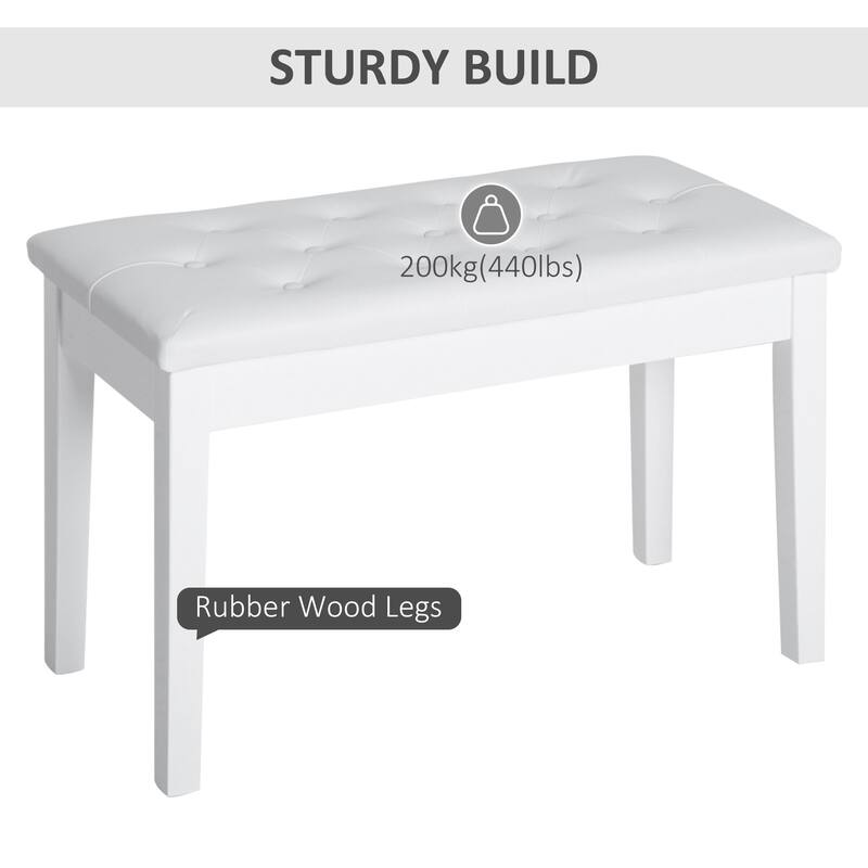 Wood Piano Bench with Faux Leather Tufted Seat and Storage - 30" L x 14.25" W x 19.75" H