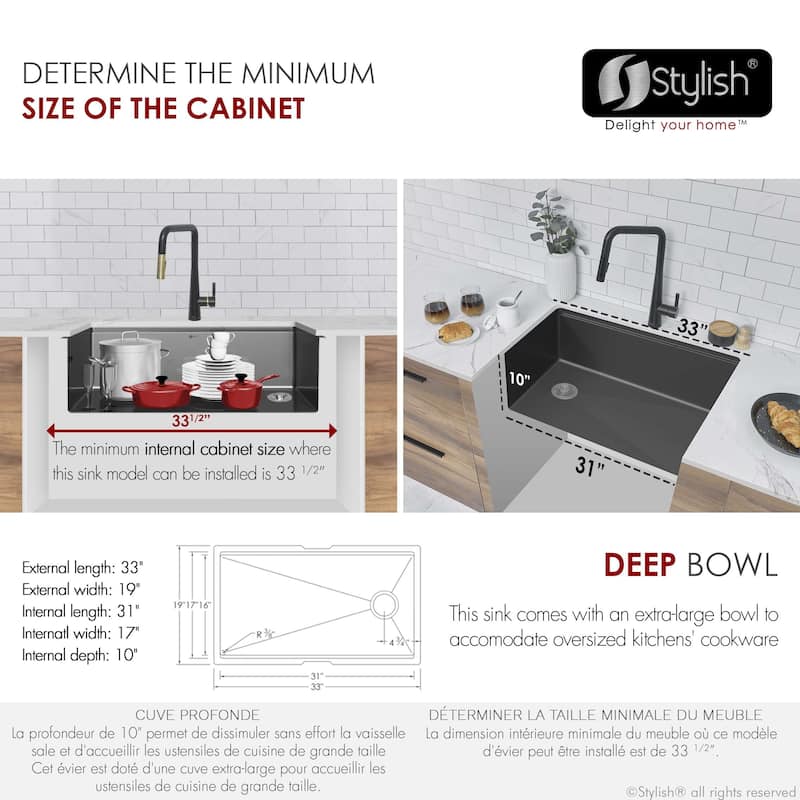 Versa33 Undermount 33" Single Bowl Stainless Steel Kitchen Sink - 33" x 19" x 10"