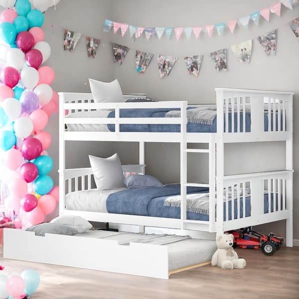 slide 2 of 13, Full over Full Bunk Bed with Twin Size Trundle and Ladder for Bedroom White