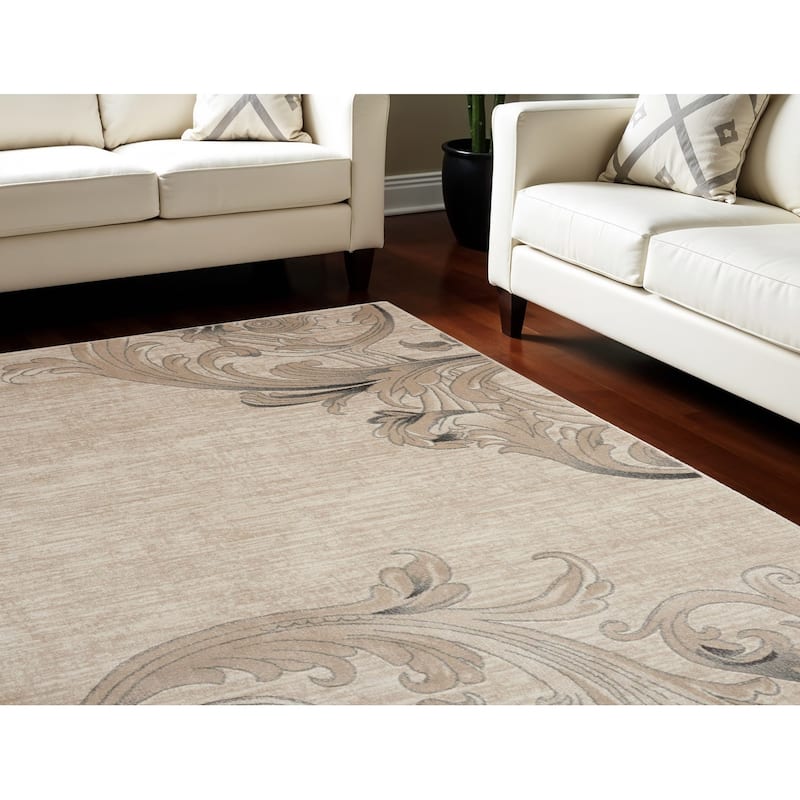 HomeRoots Damask Cottage Rectangle Area Rug - 126.00 in. x 94.00 in. x 0.50 in. - Black/Brown