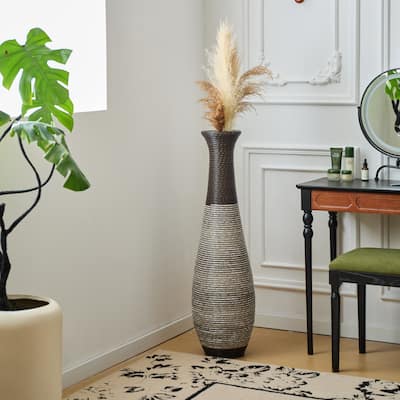 39-Inch Tall Standing Designer Floor Vase - Durable Artificial Rattan - Elegant Two-Tone Dark Brown Finish
