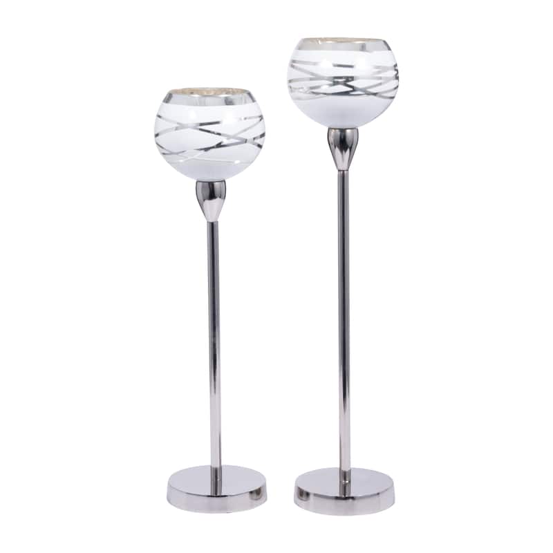 Sagebrook Home Modern Neutral White/silver Votive Classic and Sophistication Glass Candle Holder