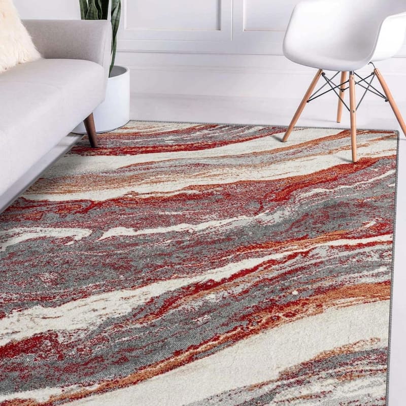Luxe Weavers Marble Abstract Art Deco Area Rug, Indoor Carpet - 6' x 9' - Red