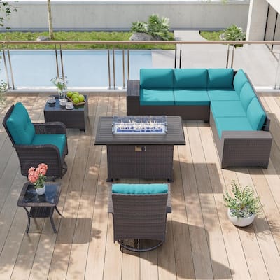 10-Piece Modular Outdoor Sectional Set with Fire Pit & Swivel Rockers - 10 pcs