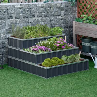 Outsunny 3-Tier Metal Raised Garden Bed, Elevated Outdoor Planter Box Kit for Vegetables, Herbs, and Flowers