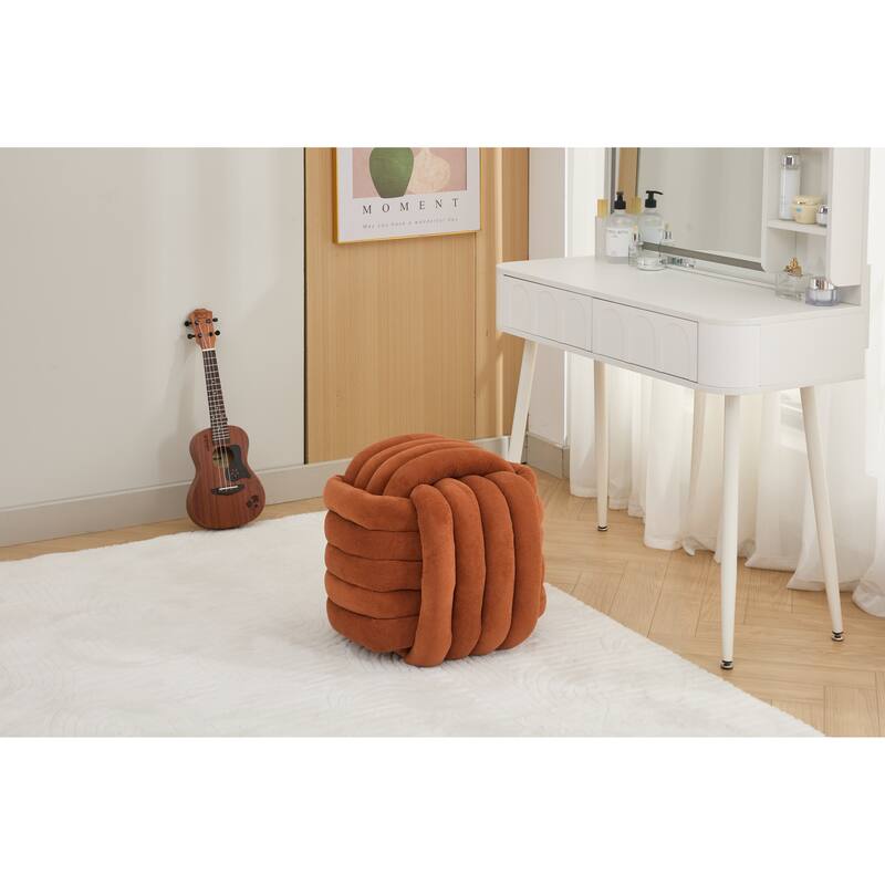 060Chenille Fabric Modern Knot Design Ottoman Makeup Stool Footstool, Comfortable and Stylish Seat for Living Room, Bedroom,