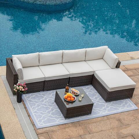 COSIEST 6-Piece Outdoor Sofa in Pearl Gray With 4 Pillows,Ottoman