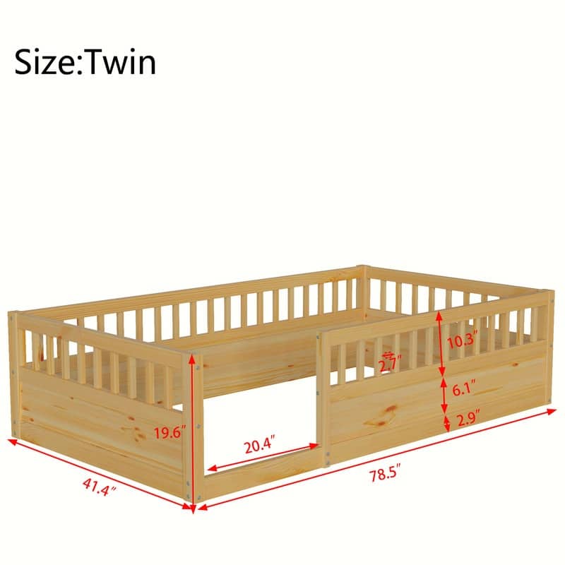 Montessori Floor Bed Frame with Safety Fence