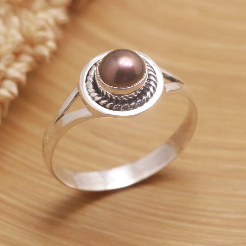 Novica Handmade Perfect Shield Cultured Pearl Single-Stone Ring