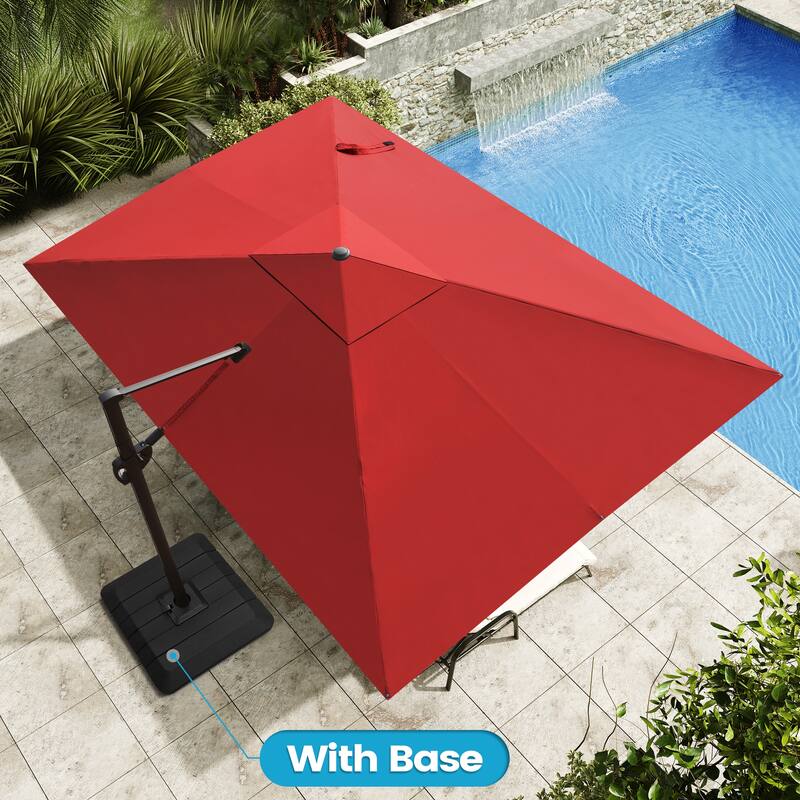 9 x 12 ft Outdoor Patio Cantilever Offset Umbrella with 4 Piece Premium Offset Umbrella Base