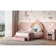 preview thumbnail 3 of 15, Twin/Full Size Upholstered Kids Platform Bed Frame with Rainbow Design Headboard, Velvet Princess Bed with Storage Drawer