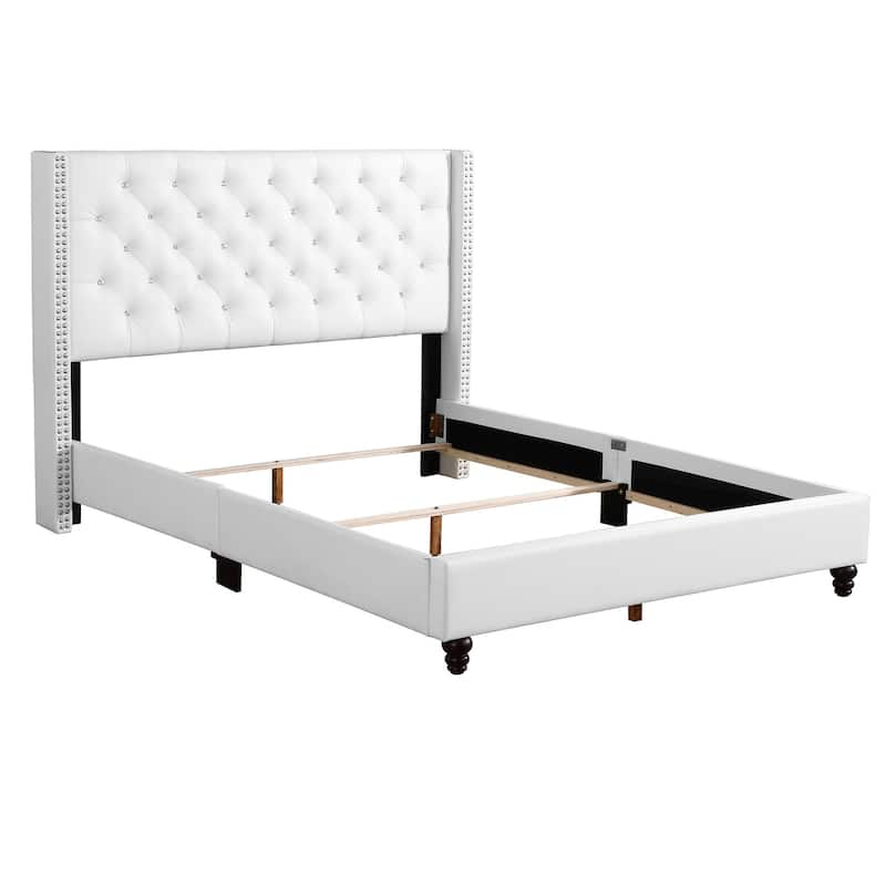 Jeweled Tufted Upholstered Panel Full Bed - 80" - White