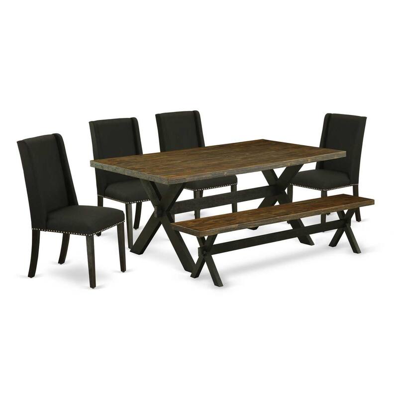 Mid Century Dining Table Set - 6 Piece Kitchen Set with Chairs & Bench
