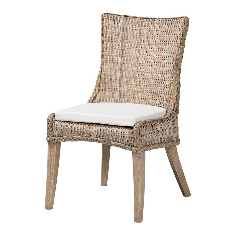 Derris Natural Rattan Dining Chair - Tall Wingback Side Chair with Mango Wood, Boho Coastal Style for Kitchen or Dining Room - Greywashed