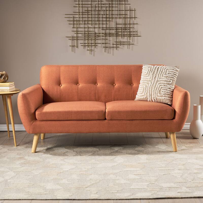 67.25" Button Tufted Loveseat with Wood Legs, Sofa Couch Upholstered Settee Sofa Couch for Living Room