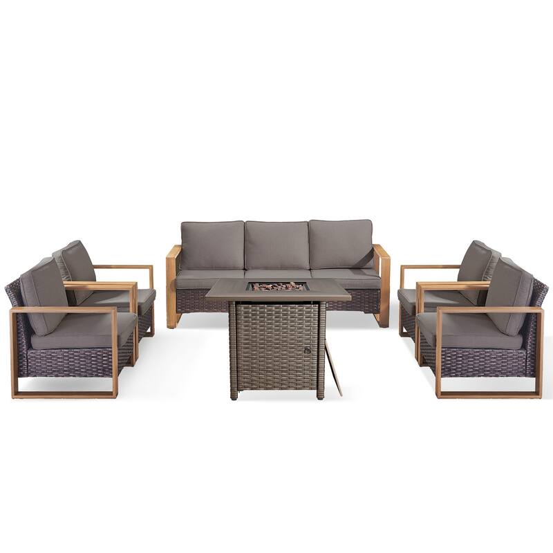 Pocassy 4/6/8PCS Sofa Swivel Chair with Fire Pit Table Set