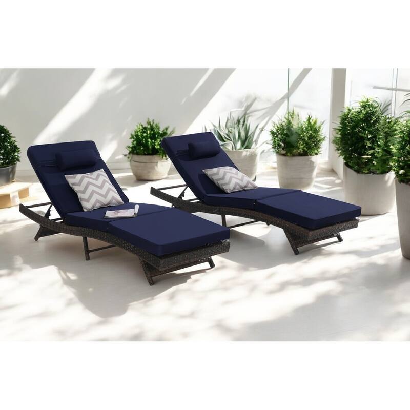 Adjustable Wicker Lounge Chair Set of 2 - Reclining Sunbathing Chairs with Cushions, All-Weather PE Rattan for Patio & Garden