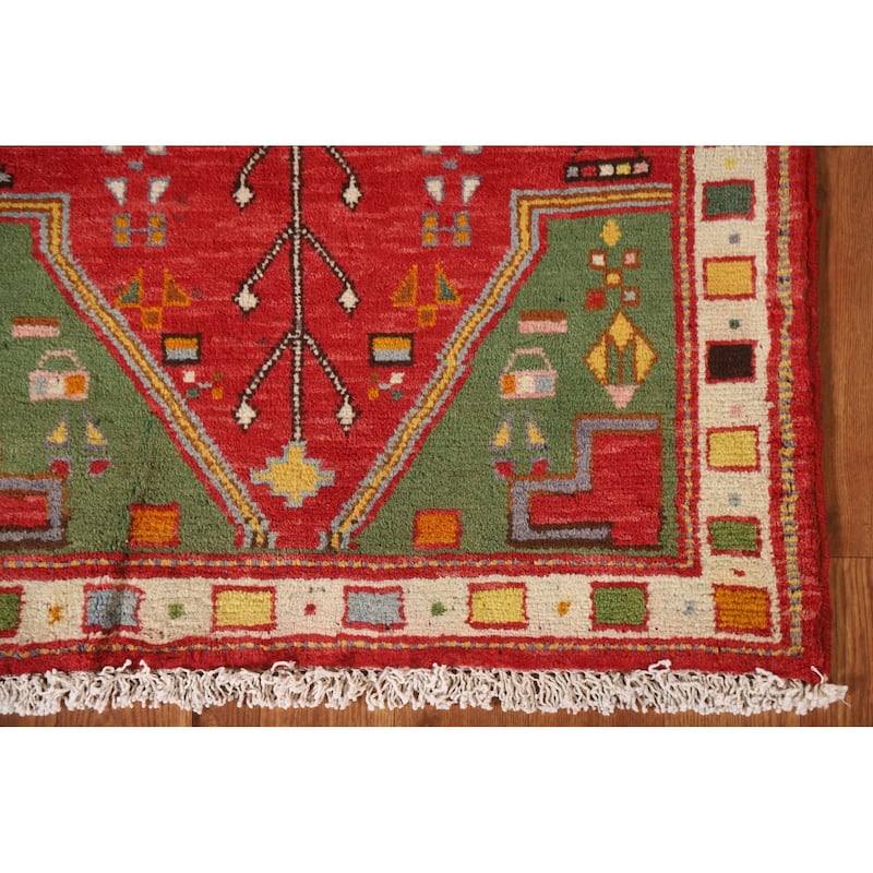 Geometric Red Abadeh Persian Vintage Area Rug Handmade Wool Carpet - 2'3"x 3'6"