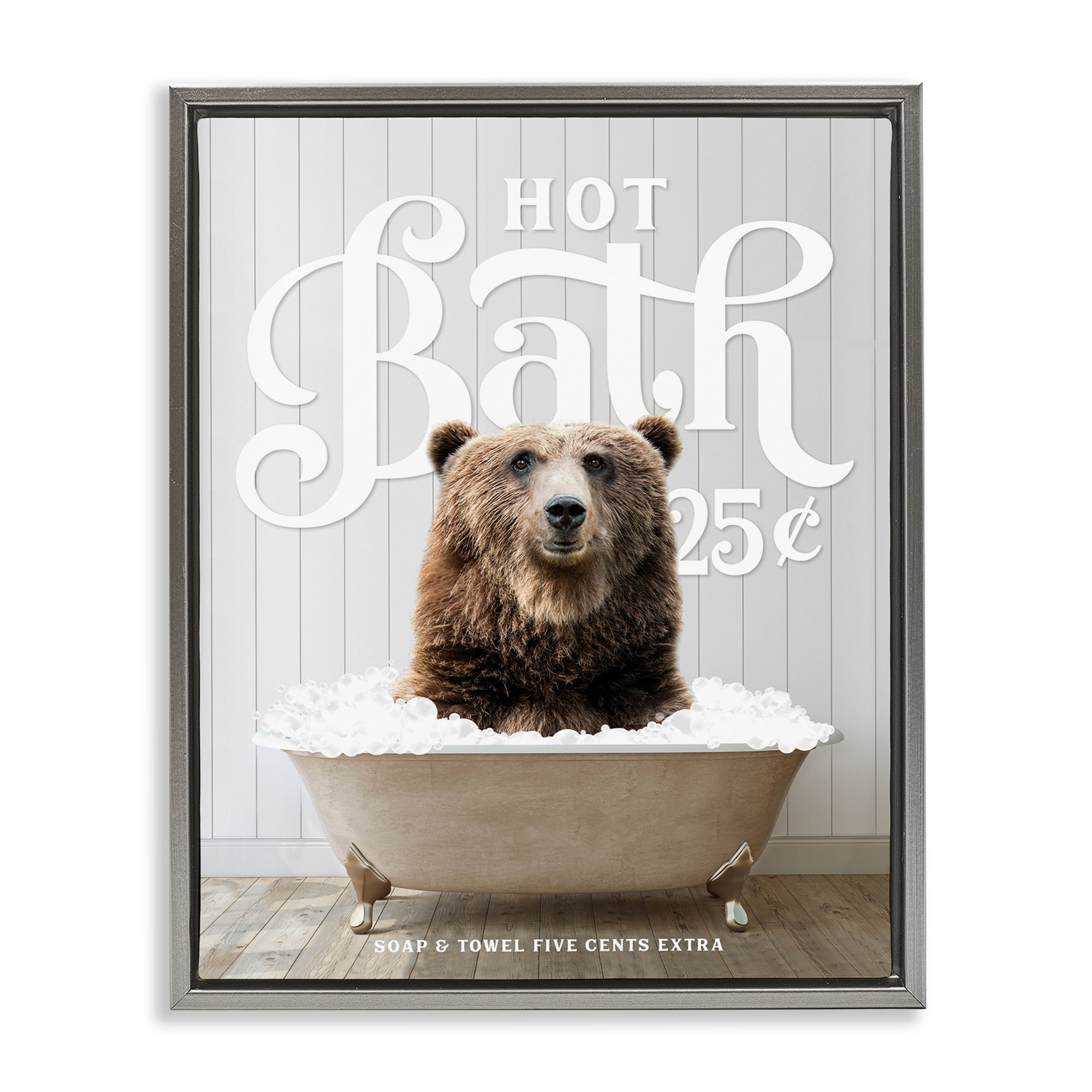 Stupell Vintage Bathroom Bear Ad Framed Floater Canvas Wall Art Design by Lettered and Lined