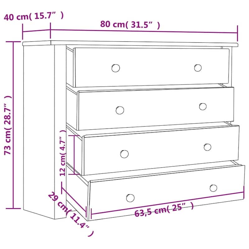 vidaXL Side Cabinet White 31.5"x15.7"x28.7" Pine Panama Range