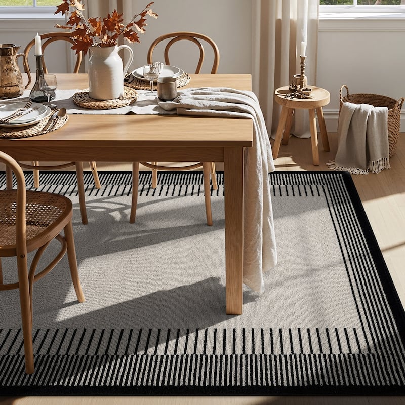 World Rug Gallery Modern Abstract Bordered Area Rug for Living Room, Bedroom, or Entryway - Low Pile Indoor Rug