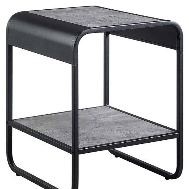 HomeRoots 21" Black And Concrete Gray Manufactured Wood And Metal Rectangular End Table With Shelf - 16' X '21' X '18