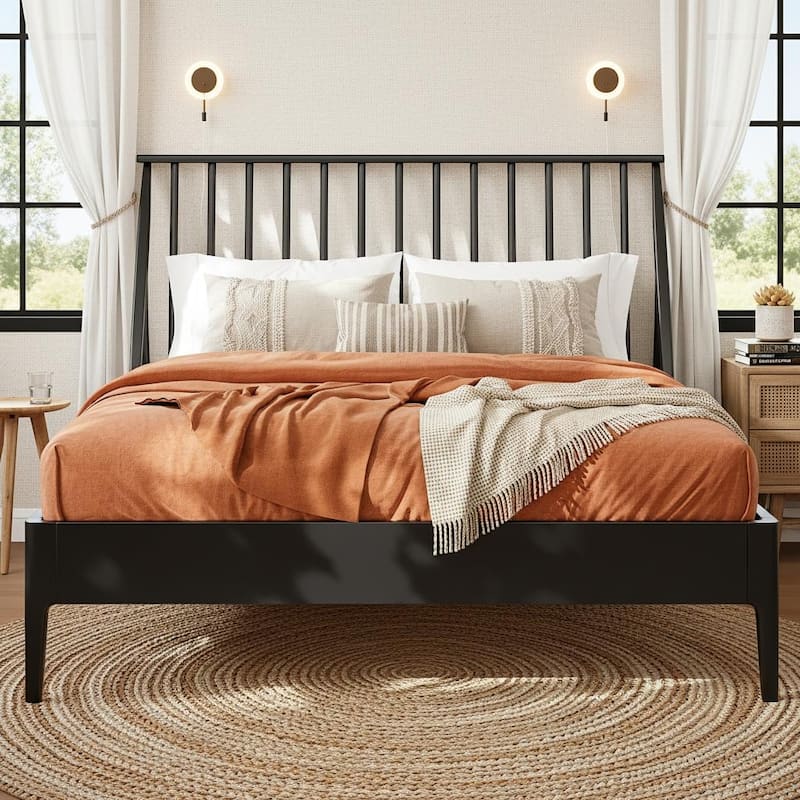 Modern Boho Bamboo Bed Frame with Metal Support by Harper&Bright Designs