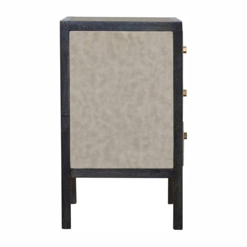 HomeRoots 24" Gray And Black Solid Wood And Faux Shagreen Three Drawer Nightstand