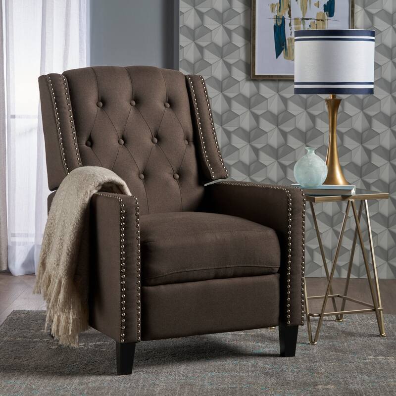 Pushback Recliner Chair, Fabric Armchair Push Back Recliner with Rivet Trim, Mid Century Tufting Accent Chair for Living Room - Coffee