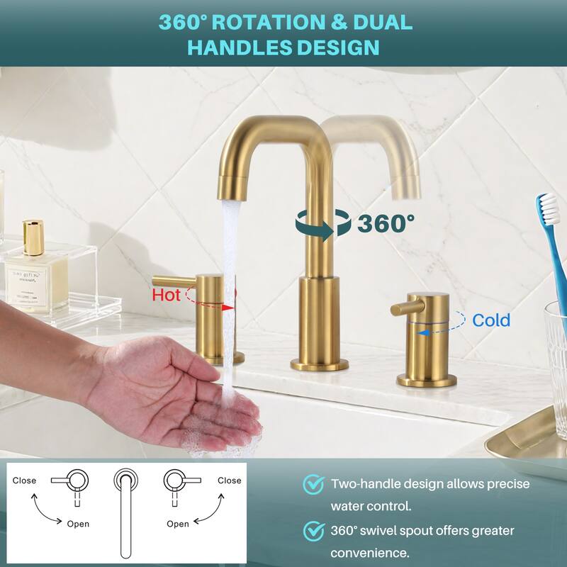 WOWOW 8 in. Widespread Double Handle Bathroom Faucet with Pop-Up Drain