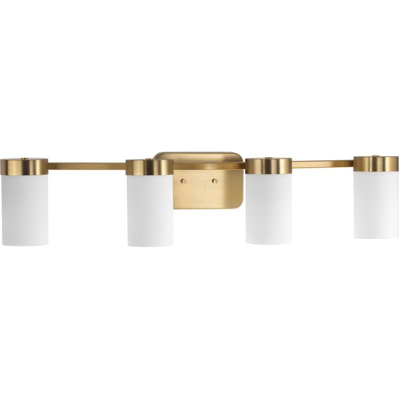 Elevate Collection Four-Light Brushed Bronze Etched White Glass Mid-Century Modern Bath Vanity Light - 7.5" x 34.5" x 7.75"