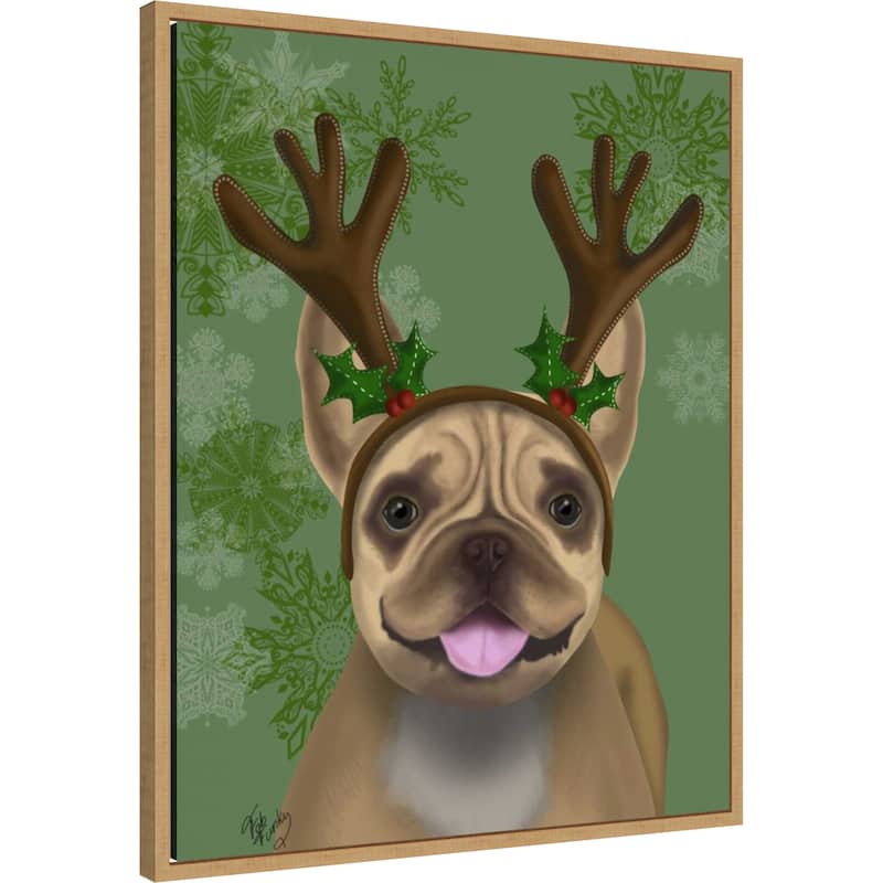 French Bulldog Antlers 1 by Fab Funky (23 x 28 in.), Framed Canvas Wall Art Print - Sylvie Natural