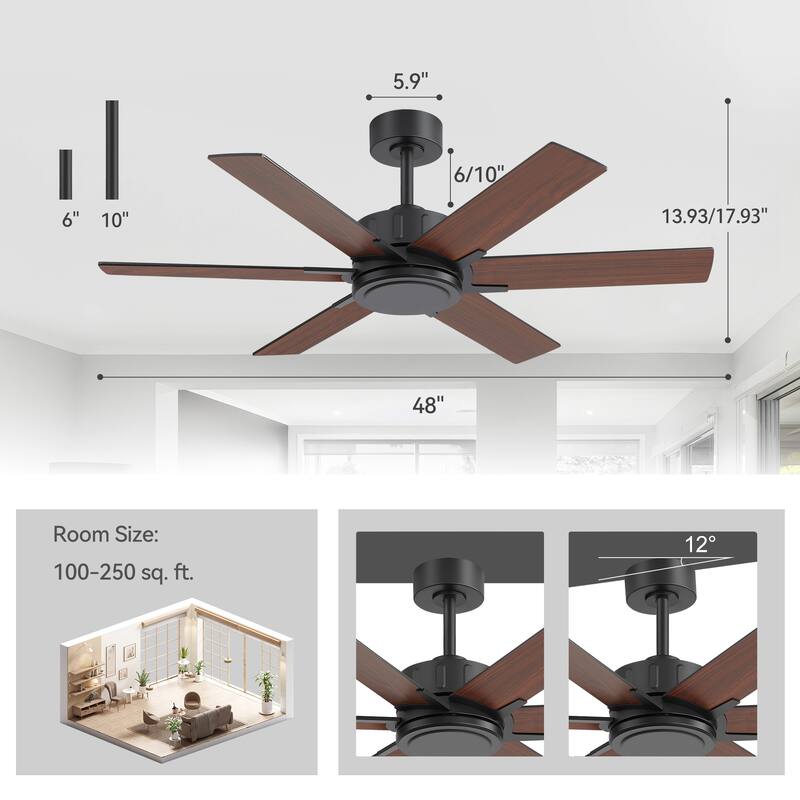 48/56/60 Inch Reversible Blade Ceiling Fan No Light with Remote Control