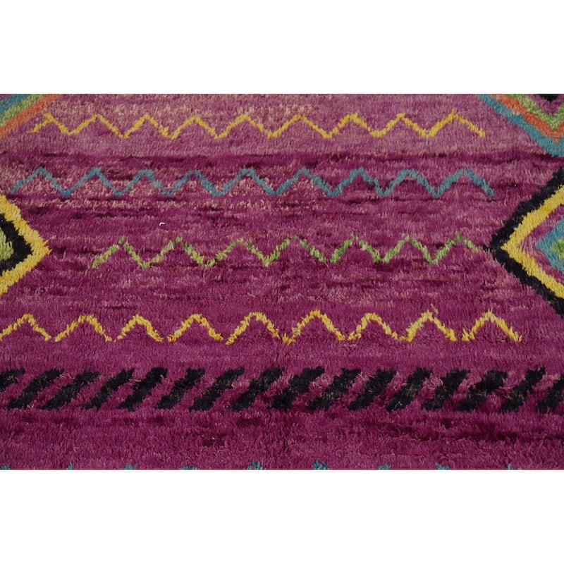 Purple Moroccan Oriental Area Rug Hand-Knotted Wool Carpet - 8'9" x 12'3"