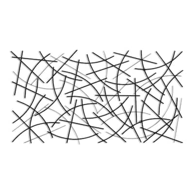 Rectangular Curved Metal Abstract Wall Decoration - 44.25" - Black