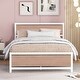 preview thumbnail 2 of 7, White Full Size Bed Frame Metal Platform with Wood Headboard Footboard, Heavy Duty Steel Slats Support/ No Box Spring Required