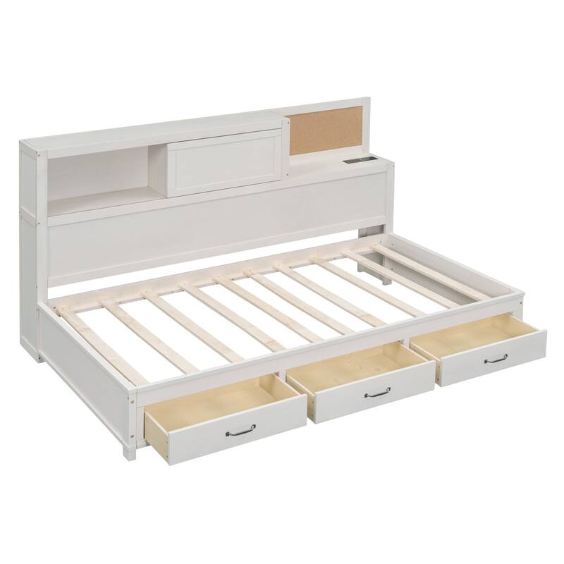 Twin Size Wooden Daybed with 3 Storage Drawers