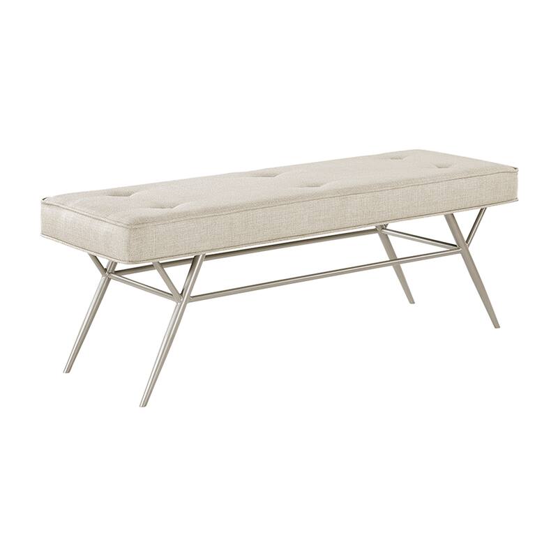 Malibu 48" Textured Fabric Bench - Champagne Finish Iron Metal Frame - Beige