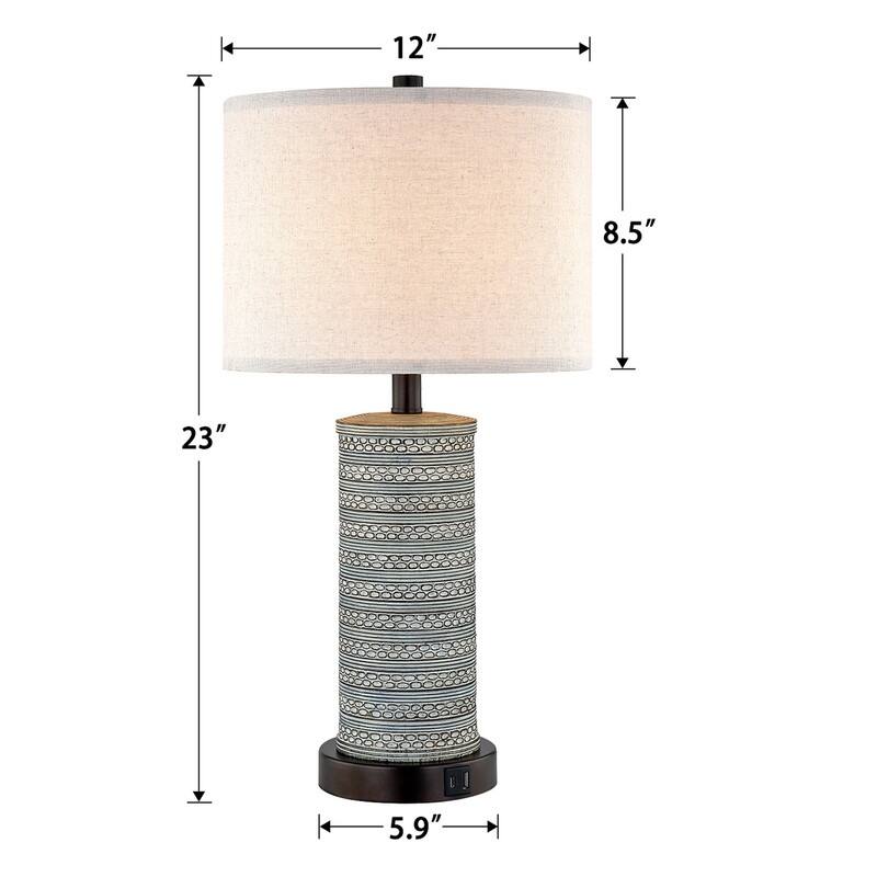 KAWOTI 23” Touch Control Table Lamp Set with USB Ports, Bulbs - W12" * H23"