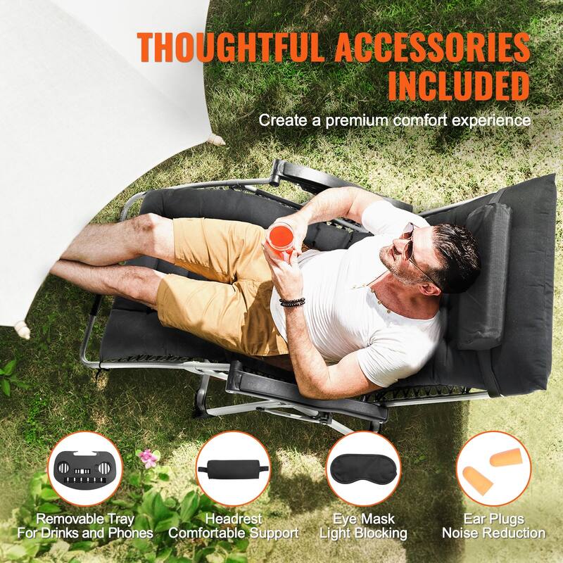 33 Inch Zero Gravity Recliner Lounge Chair with Steel Tube Frame and Thick Cushioned Pad - 34.05 x 32.48 x 43.7 in