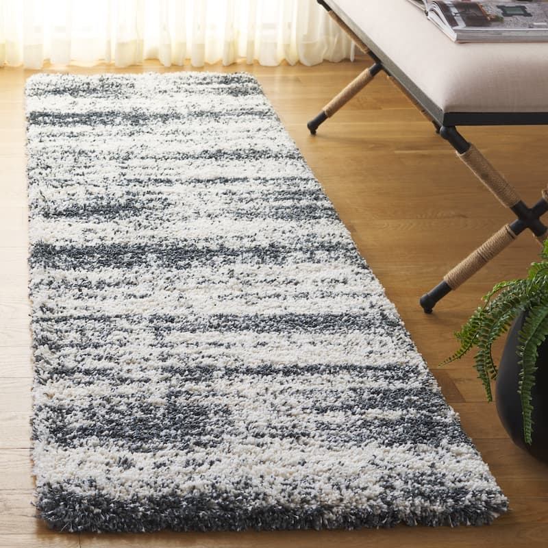 SAFAVIEH Hudson Shag Kandy 2-inch Thick Rug - 2'3" x 8' Runner - Ivory/Dark Grey