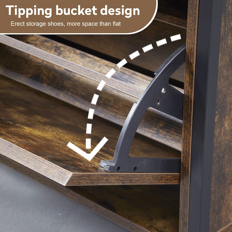 Wood Shoe Storage Cabinet for Entryway, 2 Flip Drawers Shoe Rack, Freestanding Hidden Shoe Organizer Holds up to 10 Pairs