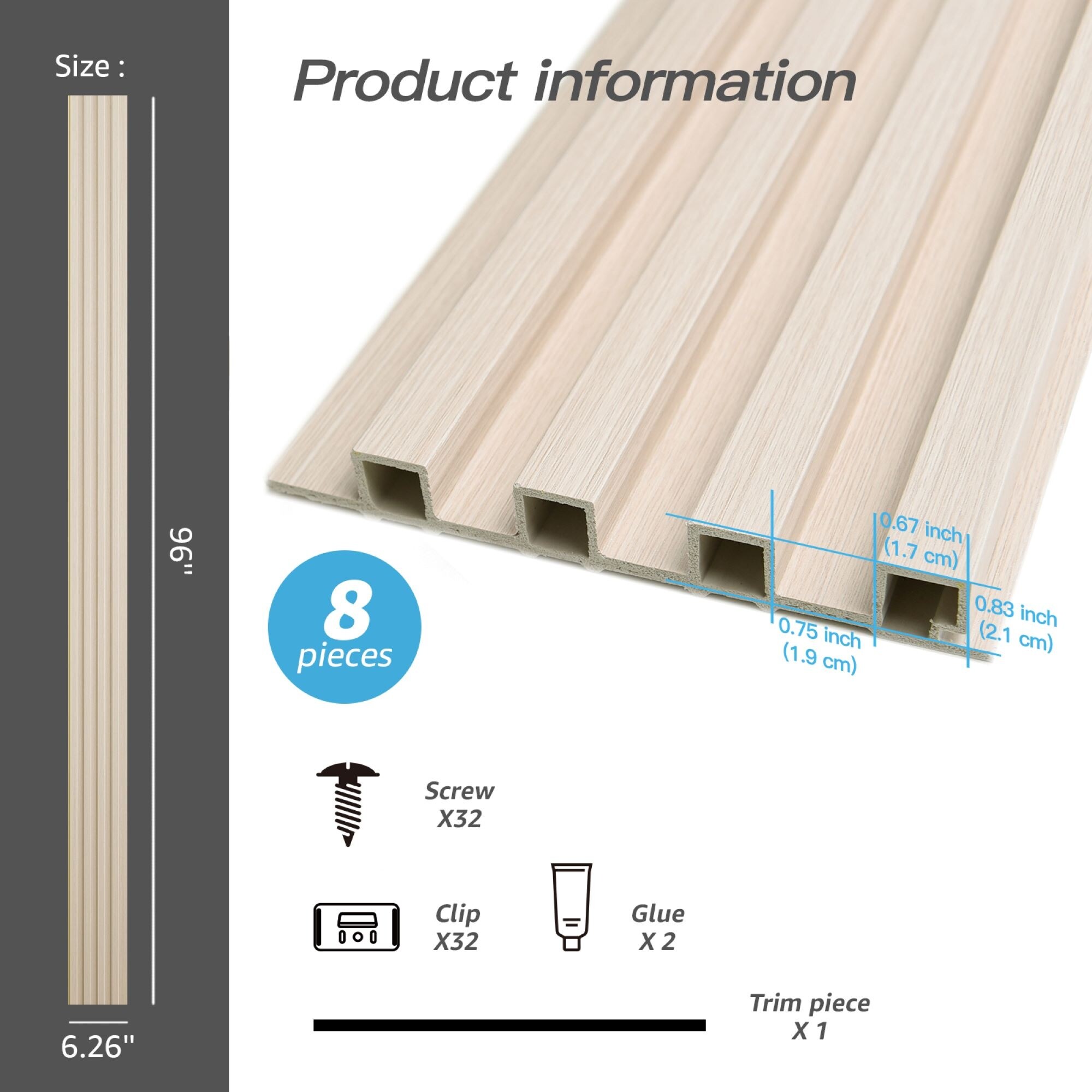 Art3d 96'' x 6'' Slat Wall Panels,WPC Acoustic Wall Cladding