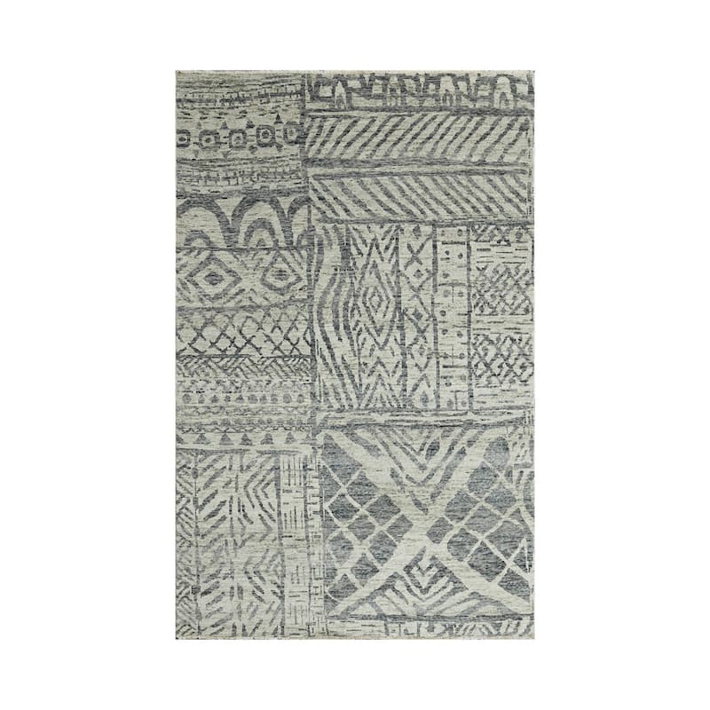 Hand Knotted 100% Wool Tibetan Modern Oriental Area Rug Gray Beige - 4' 9'' x 7' 10''